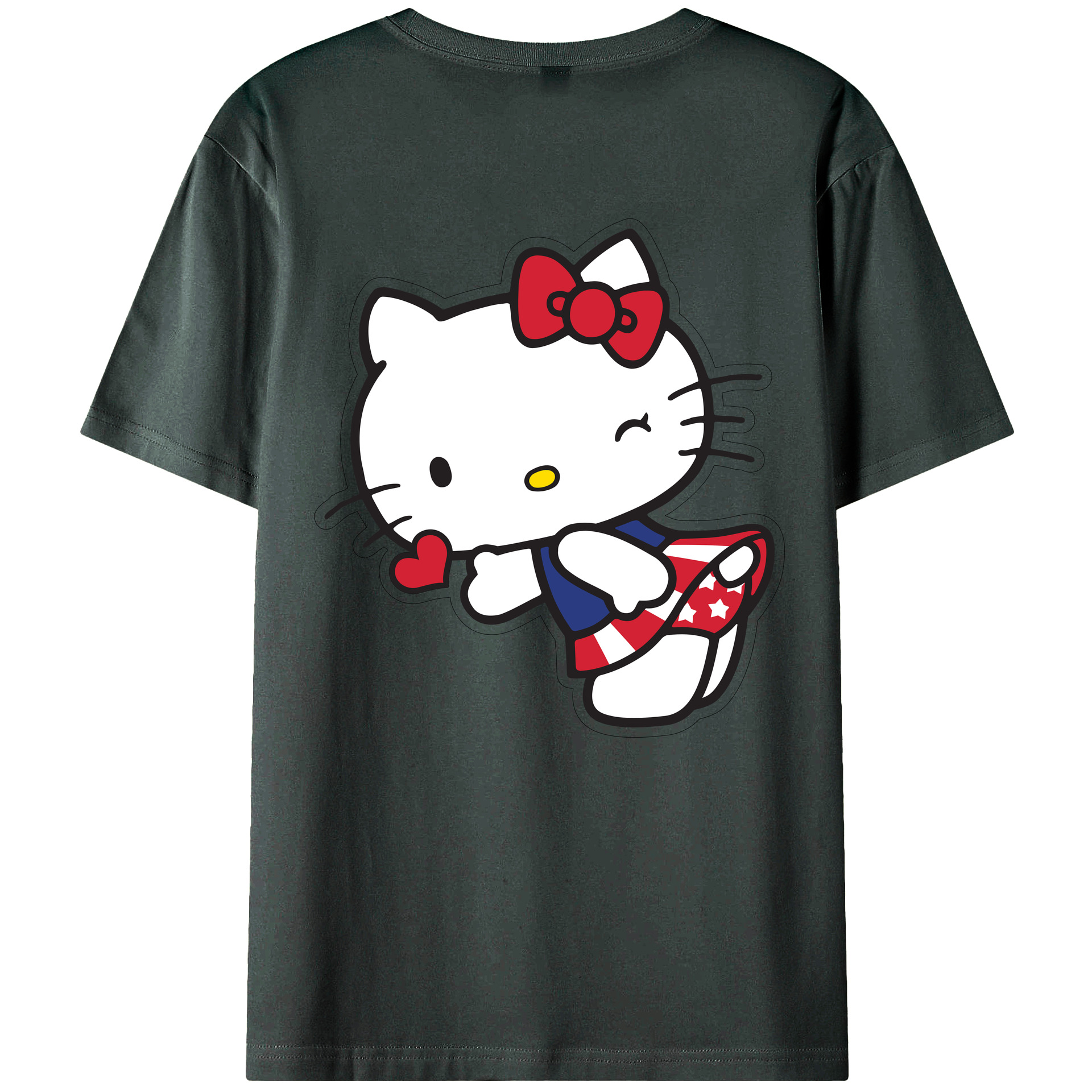（画像用） Hello Kitty ハローキティ 綿100％ メンズ半袖Tシャツ（バックプリント） 通気性